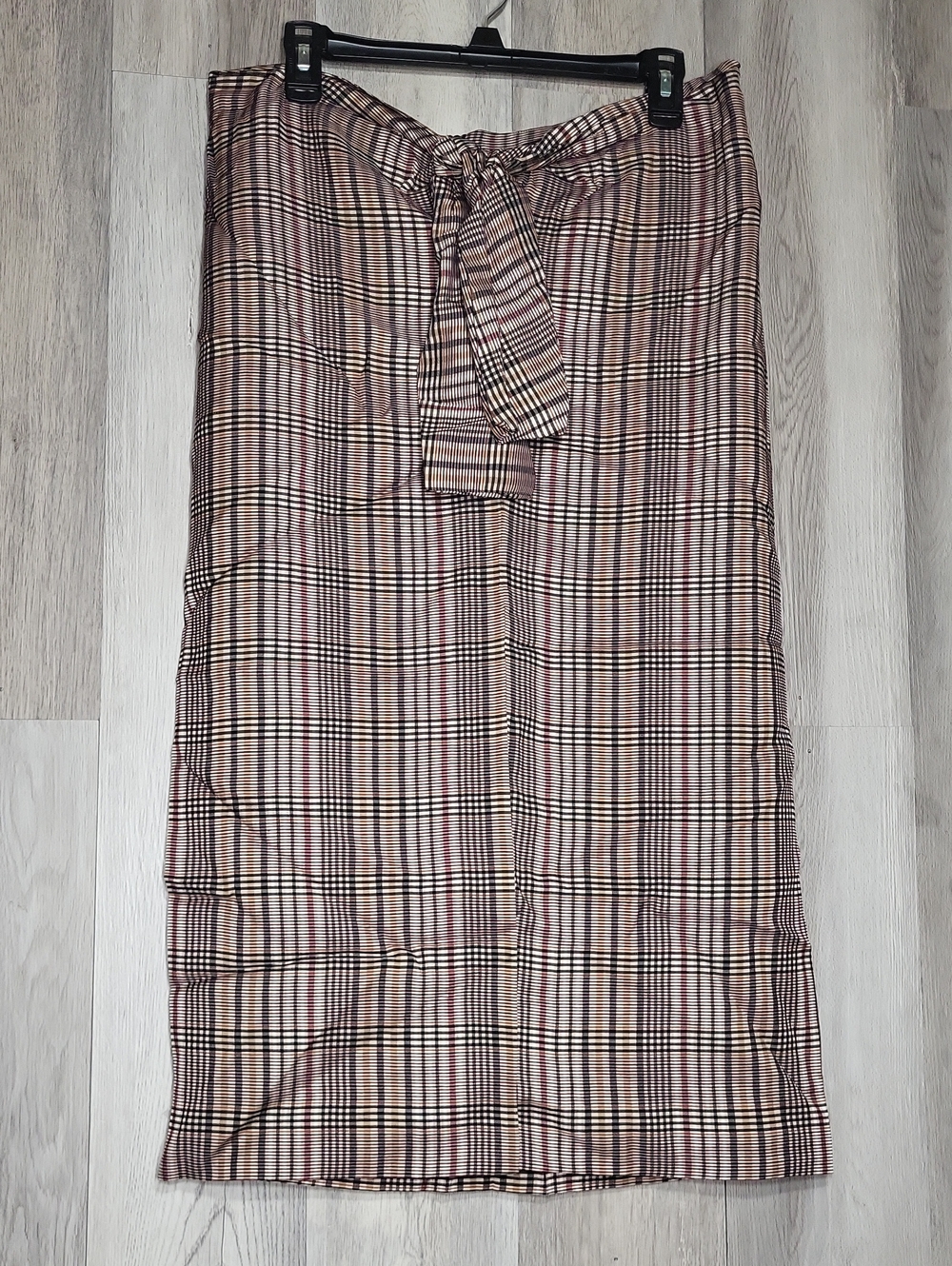Zara Woman Brown‎ Plaid Tie Front Back Zip Pencil Skirt Womens Size Medium